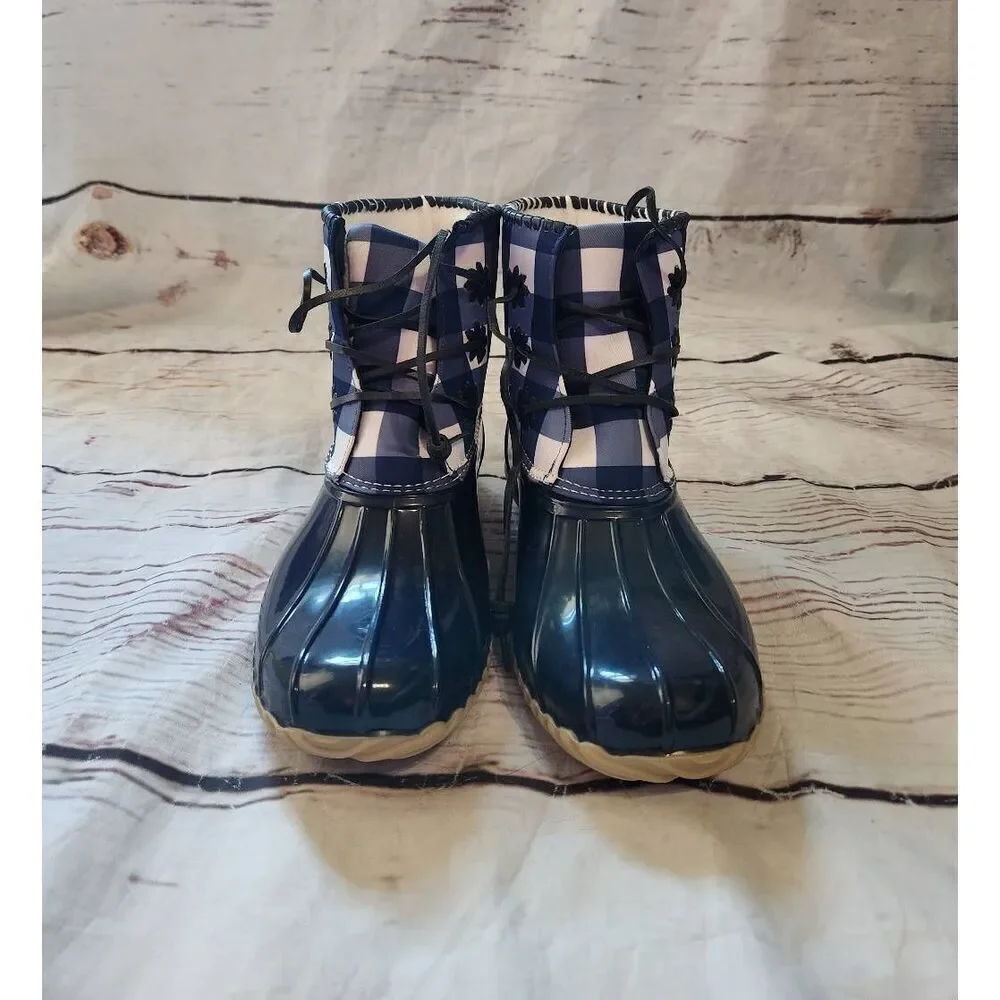 Draper James X Jack Rogers Chloe Gingham Duck/Rain Boots Size 9 New‎